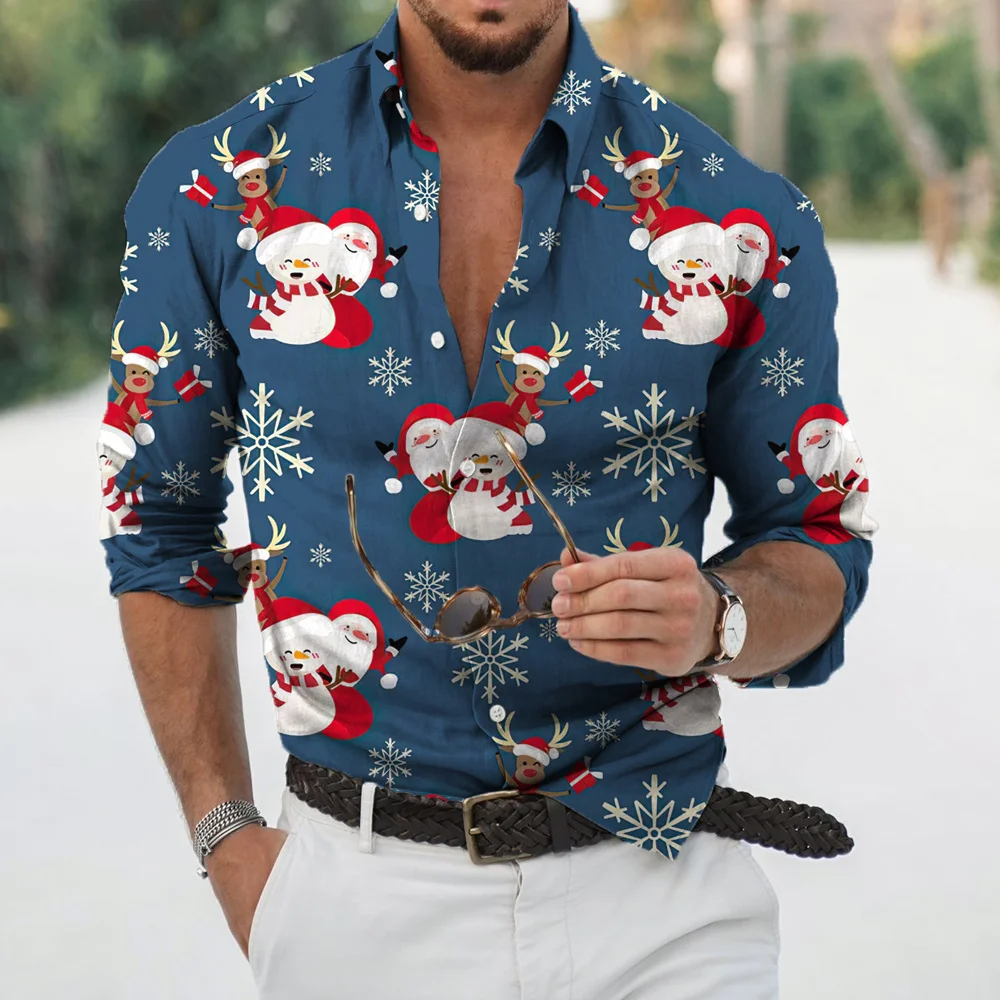 2023 Men's Hot Selling Christmas Long Sleeve Button Shirt Fashion Luxury Designer Clothing Soft and Comfortable Fabric Top S-6XL