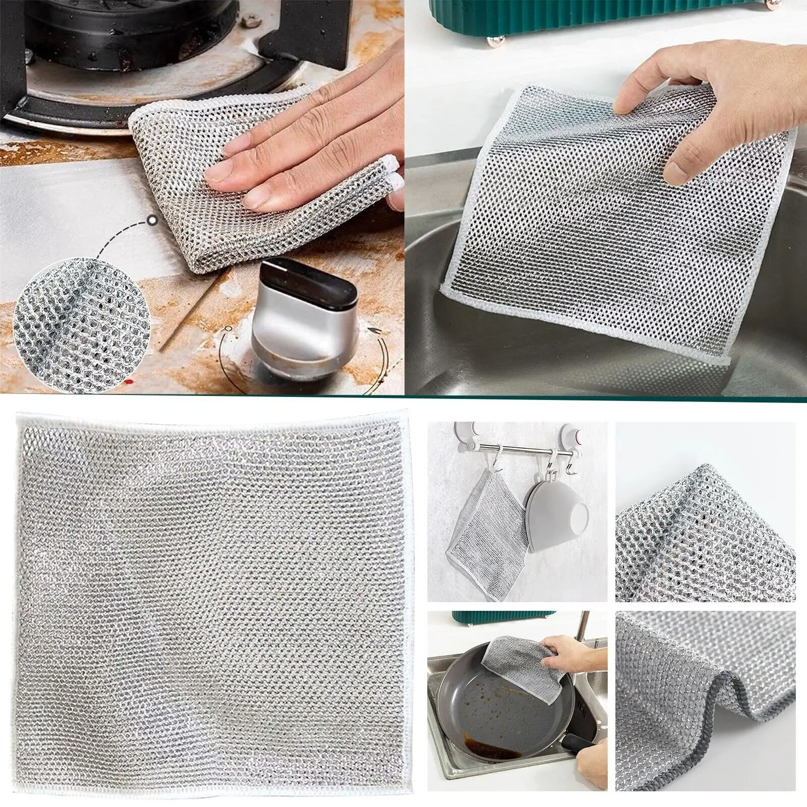 

Multipurpose Wire Dishwashing Rags for Wet and Dry, Wire Dishwashing Rag Dish Cloth Pot Cleaning Brush Kitchen Towel