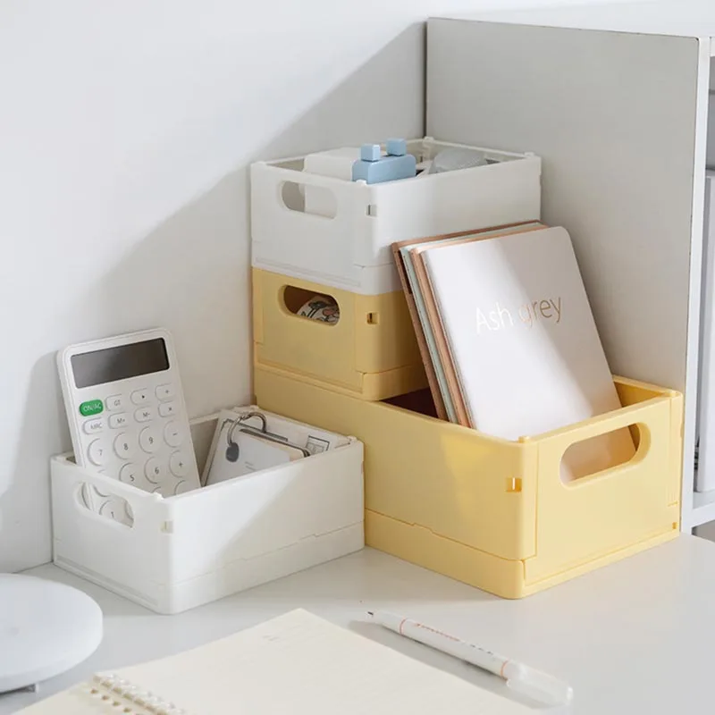 Folding Storage Boxes Basket Household Clutter Box Home Desktop Organizer Foldable Multi-functional Plastic Box Makeup Organizer - 3