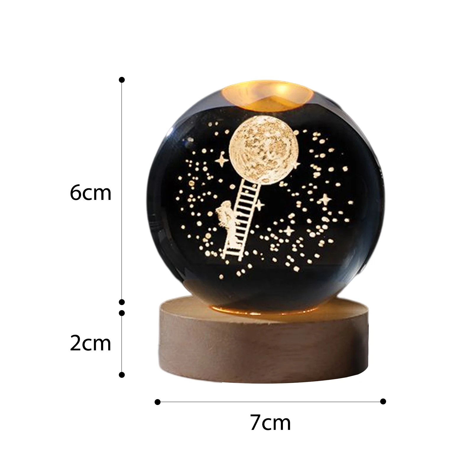 Luna Notturna 3D Con Base Legno - Lampada Sfera Cristallo Con LED - Regalo Creativo Per Bambini - Foto 4