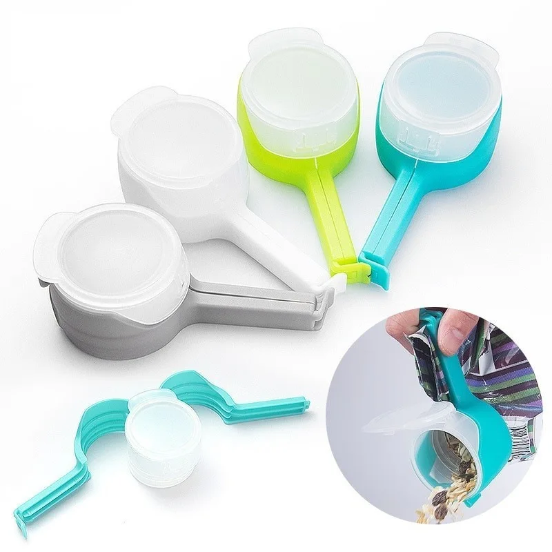 4pcs Food bag clipswith Pour Spouts, Great Clips Bags for Kitchen, Suitable  for Small Particle Food, Liquid,Flour and Baby Food Storage Organizer