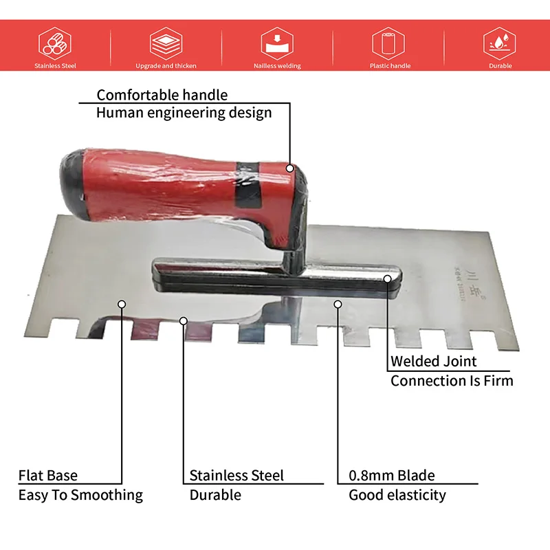 28cm Stainless Steel Trowel Right Square Notch Plastering Trowels Hand Tools Concrete Finishing Wall Scraper Spatula For Tile