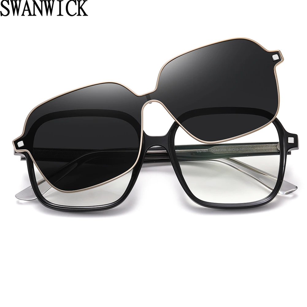 Swanwick UV400 polarized clip on sunglasses for men acetate square sun glasses for women big