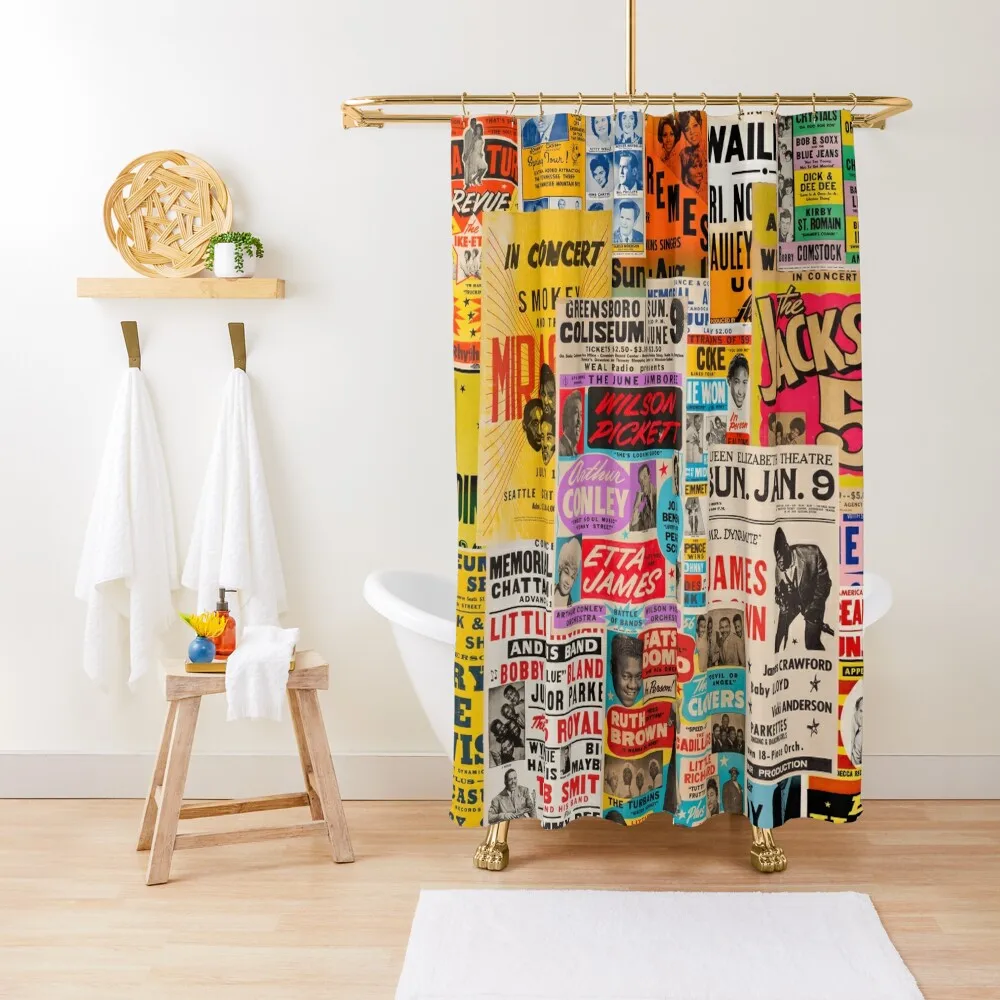 

Vintage Rock and Roll Posters Shower Curtain Modern Bathroom Accessories Transparent Bathroom Shower Bathroom Decor Curtain