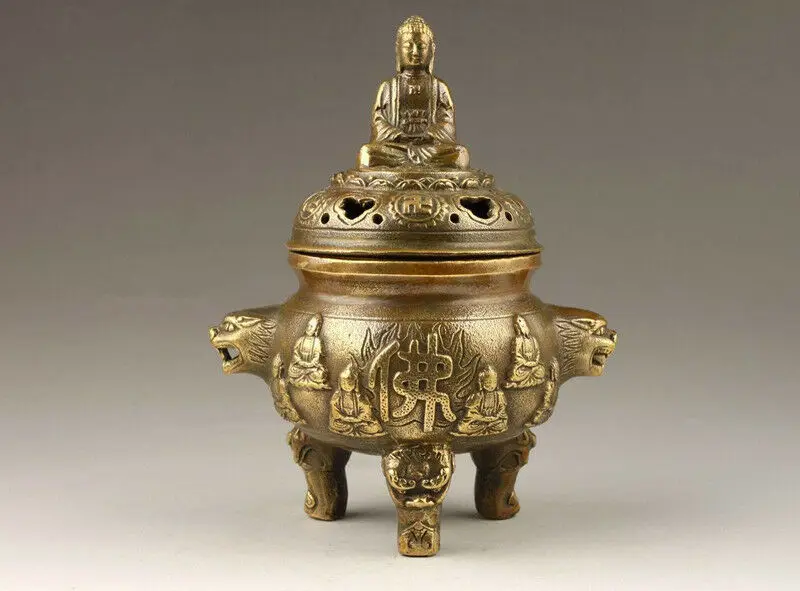 

Chinese Decorative Handmade Old Copper Carved Buddha Incense Burner