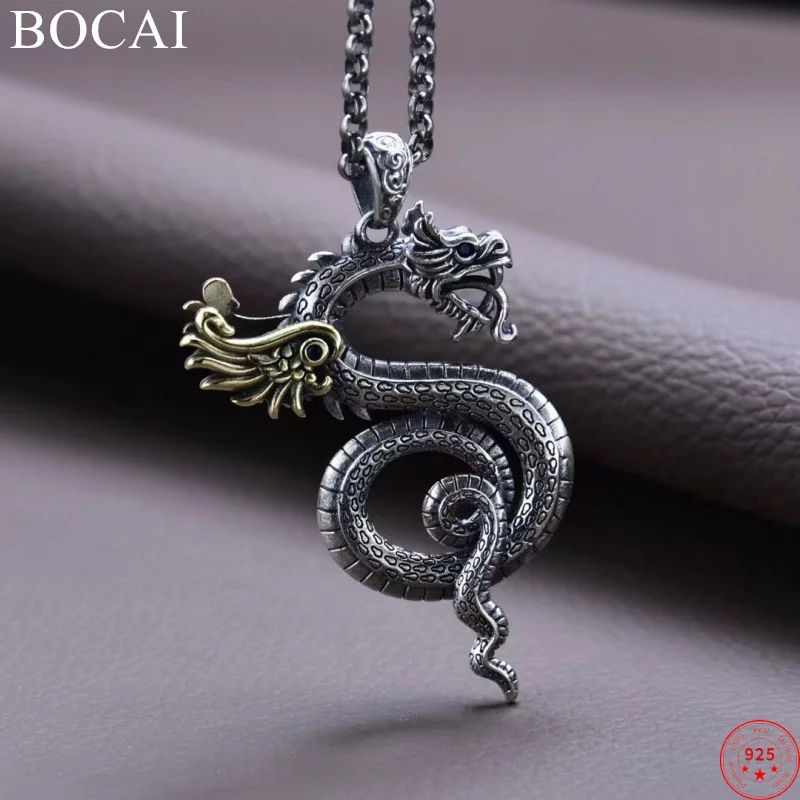 

BOCAI S925 Sterling Silver Pendants for Women Men New Fashion Contrast Colored Wings Flying Dragon Punk Jewelry Free Shipping