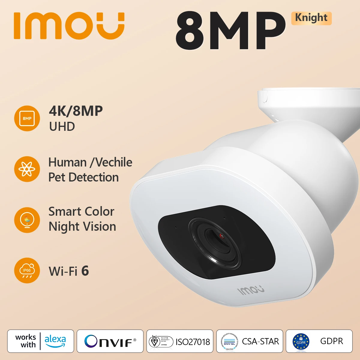 IMOU Knight 4K UHD 8MP Outdoor Security Wifi CCTV Surveillance Camera AI-based Person/Vehicle/Pet Detection