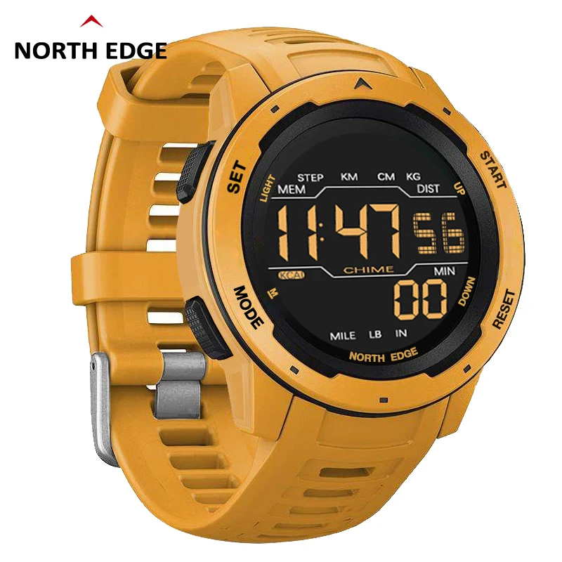 NORTH EDGE-reloj Digital para hombre, cronógrafo deportivo con doble horario, podómetro, alarma, resistente al agua hasta 50M, estilo militar
