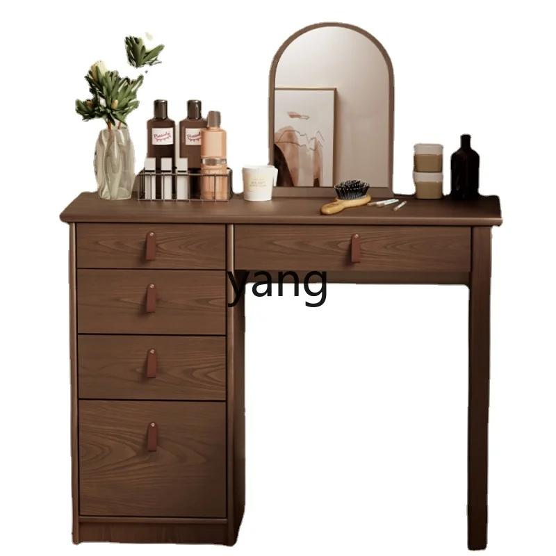 

L'm'm Solid Wood Dresser Small Apartment Makeup Table Walnut Retro Bedroom Storage Cabinet Desk