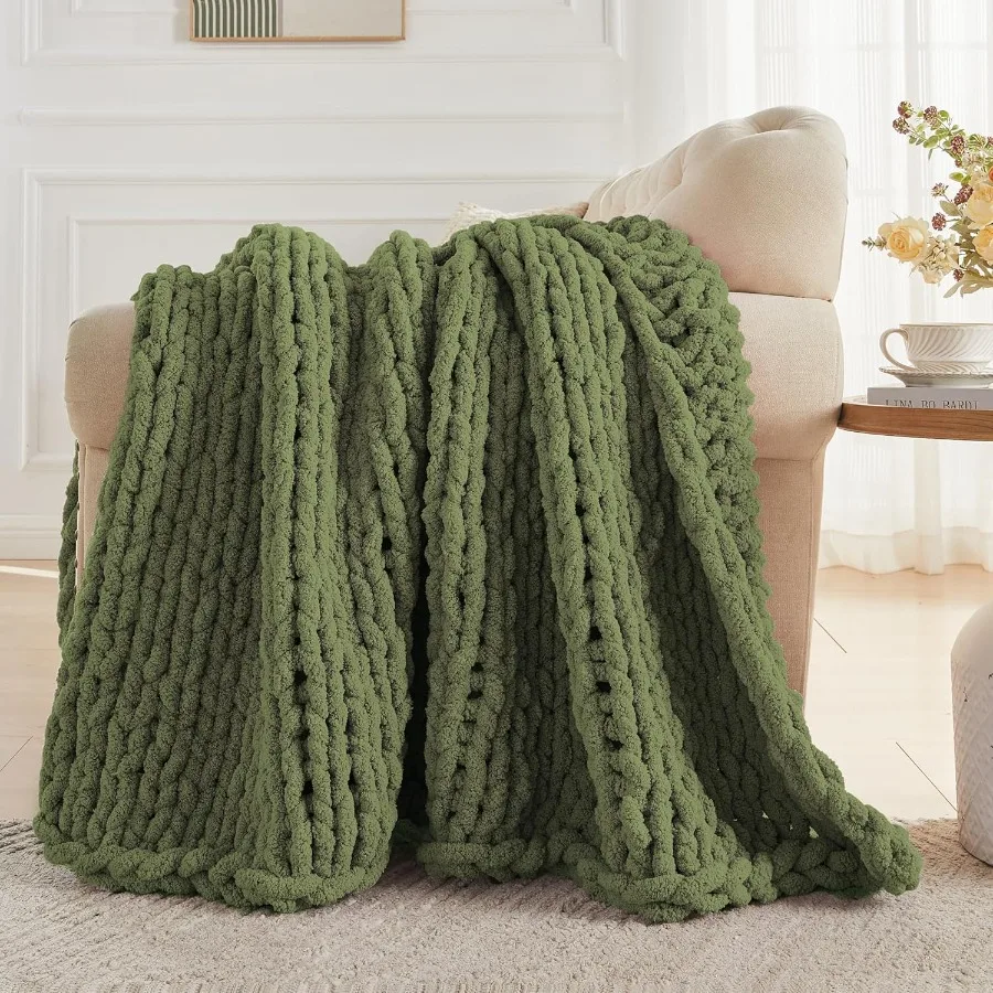 Chunky Knit Throw Blanket 60 X 80 Twin Size 100 Hand Made Large Chenille Loop Yarn Soft Fluffy Throws for Couch Sofa Bed Big Cr