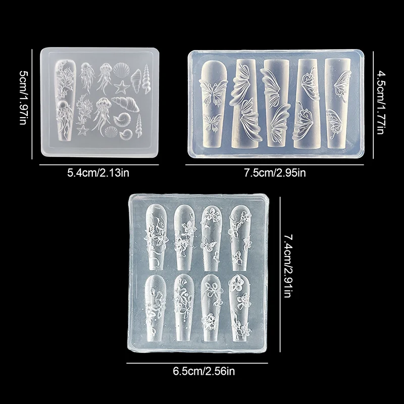 【AH】3D 실리콘 몰드 나비 꽃 네일 아트 장식 네일 DIY 디자인 꽃 쉘 네일 몰드 스탬핑 플레이트 매니큐어 몰드