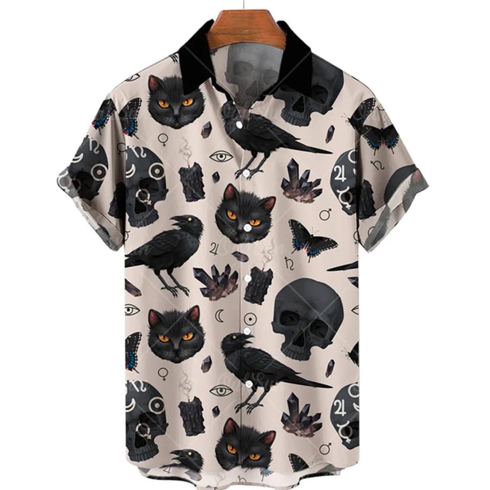 

2024 Men's Shirts Loose Breathable 3d Cat Print Trendy Cool Fashion Hawaiian Shirts Men Beach Party Tops Short Sleeves Summer
