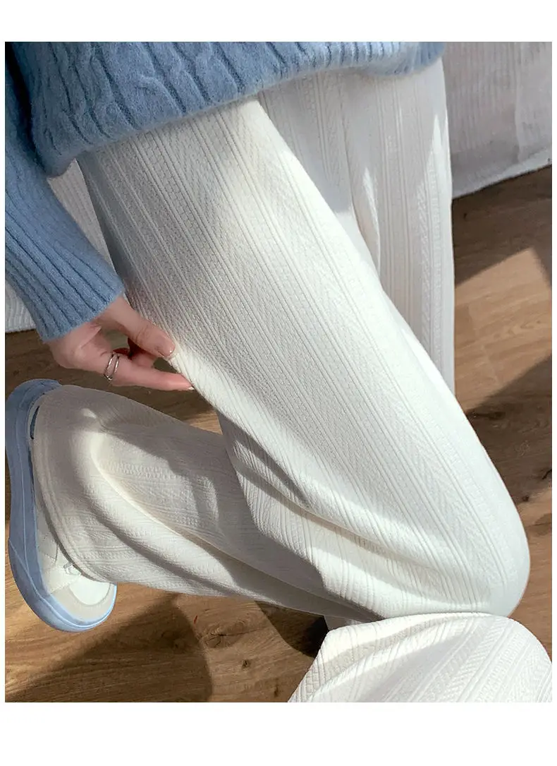 Women Autumn Winter 2023 New Wide Leg Pants with High Waist Draping Thickening Casual Straight Leg Pants with Wheat Ear Pattern