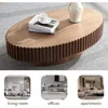 43.7''Oval Drum Coffee Table Handcrafted Relief Sturdy Pedestal Wooden Olive-Shaped Tea Table for Living Room 4