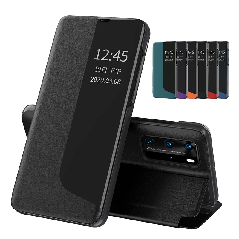 Smart View Window Flip Leather Phone Case for Huawei P40 P30 P20 Mate 20 Pro kickstand magnetic business cover for huawei p40pro leather wallet case leather case phone case leather phone case