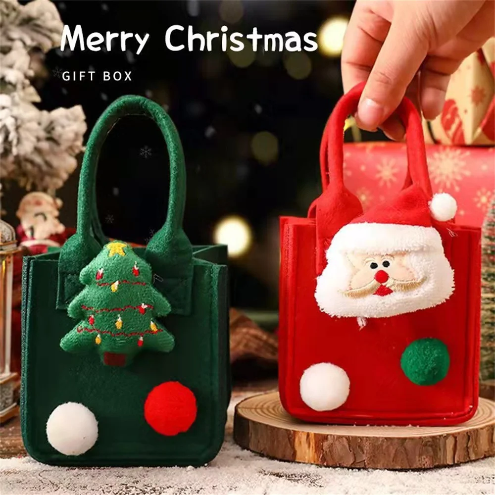 Christmas Felt Jewelry Wrapped Gift Bag Mini Candy Apples Chocolate Storage Bag With Handle Children Mini Tote Bag New Year 2024