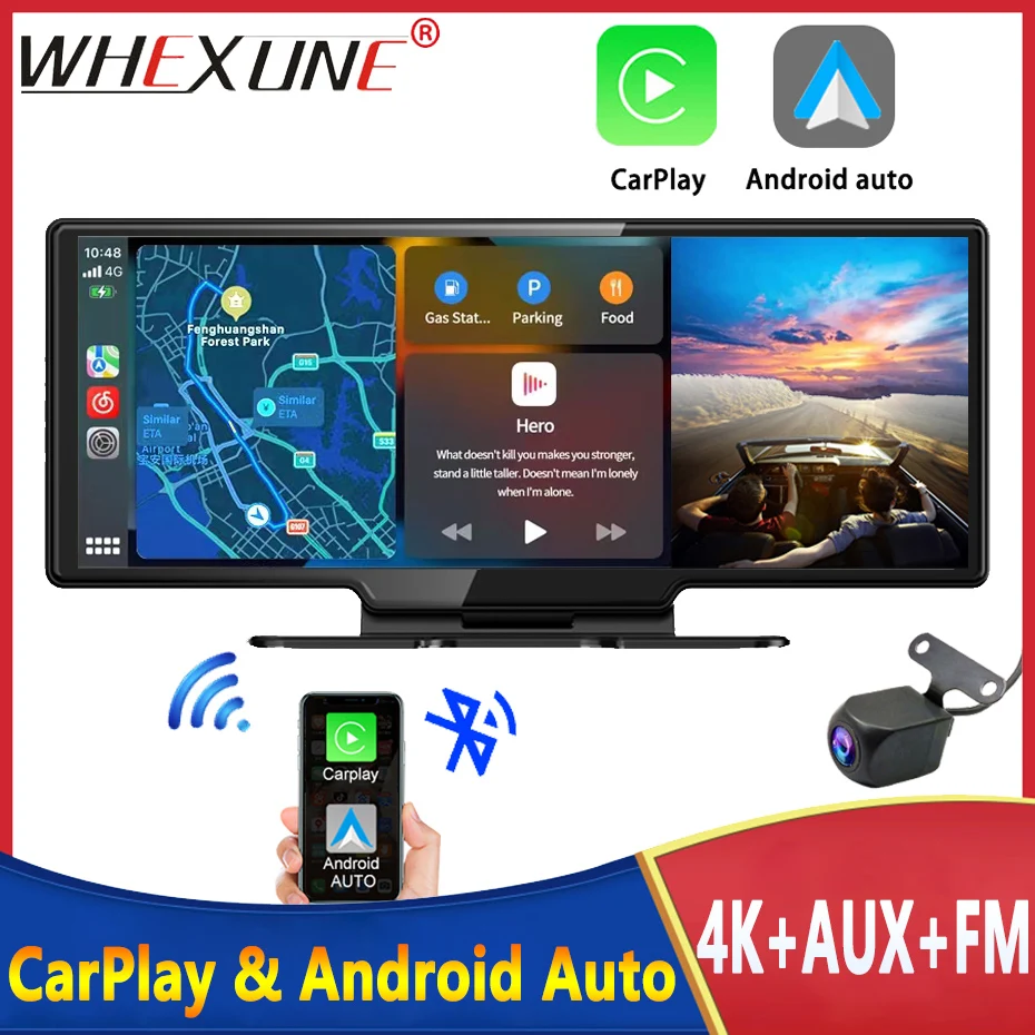 10.26 Pollici 4K Car Dvr 3840*2160P Wireless Carplay E Android Auto Dash Cam Camera Cruscotto Navigazione Gps 5G Wifi Registratore Di Guida