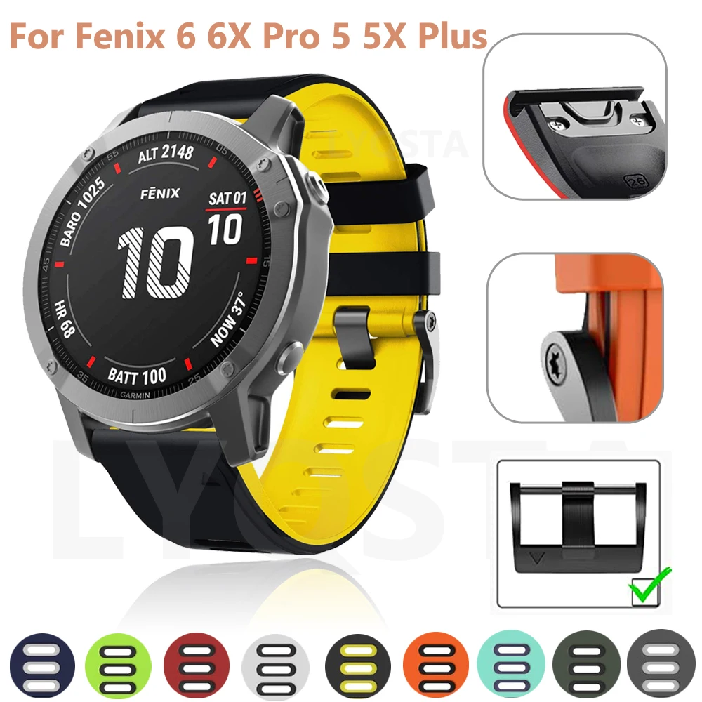 

Ремешок силиконовый для наручных часов Garmin Fenix 6S 6 6X Pro 5S 5 5X Plus 3HR 935 D2, 26 дюймов 22 мм