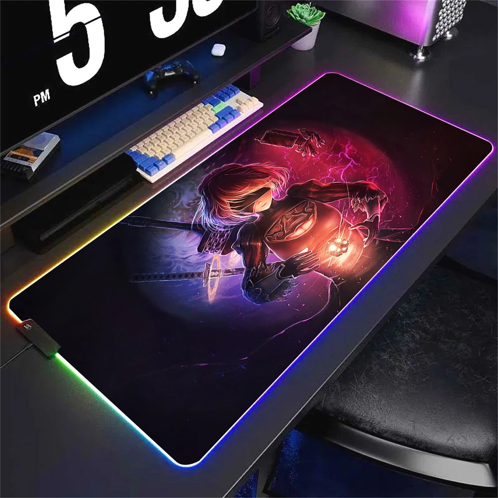 RGB NieR Automata XXL LED Backlit Gaming Deskmat - Large Cool Mouse Pad for Office and Gaming Setup