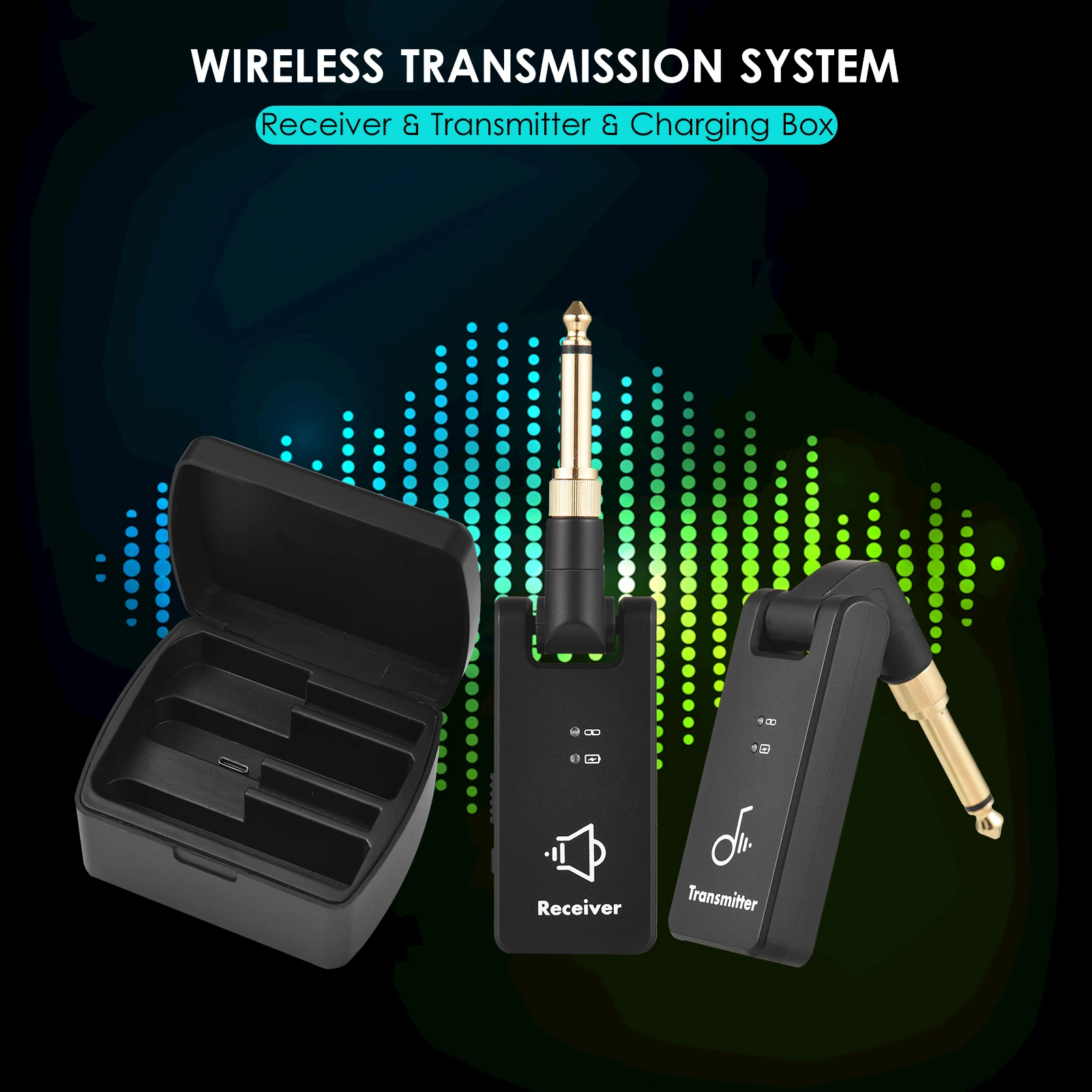 Description Picture 3 of itemM-VAVE WP-8 Wireless Transmission System Electric Guitar Receiver & Transmitter Built-in Battery with Charging Box 3.5mm & 6.35m