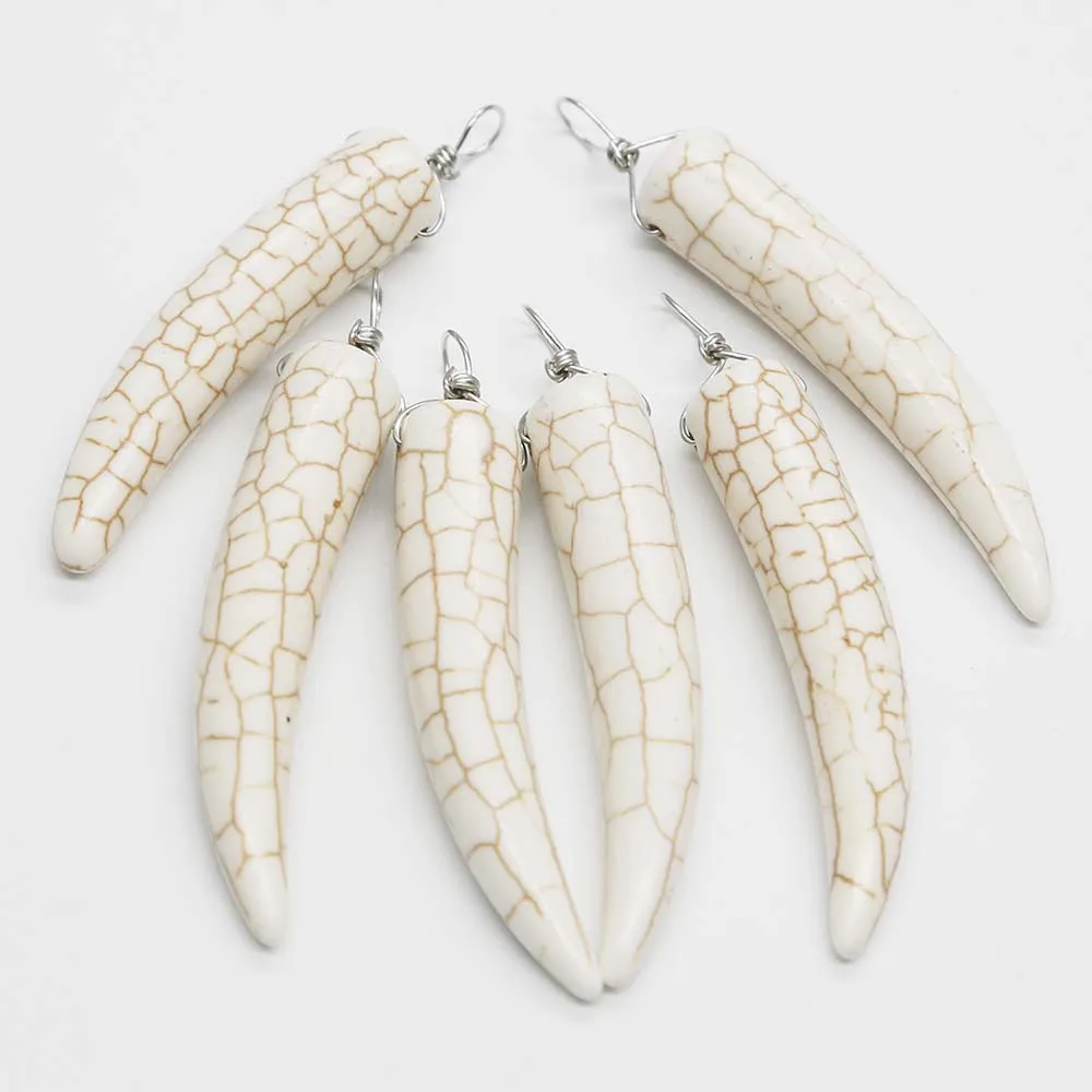 Natural Semi Precious Stone Bull Horn Piercing Necklace Pendant Charms Fashion Jewelry Accessories Wholesale 20Pcs Free Shipping