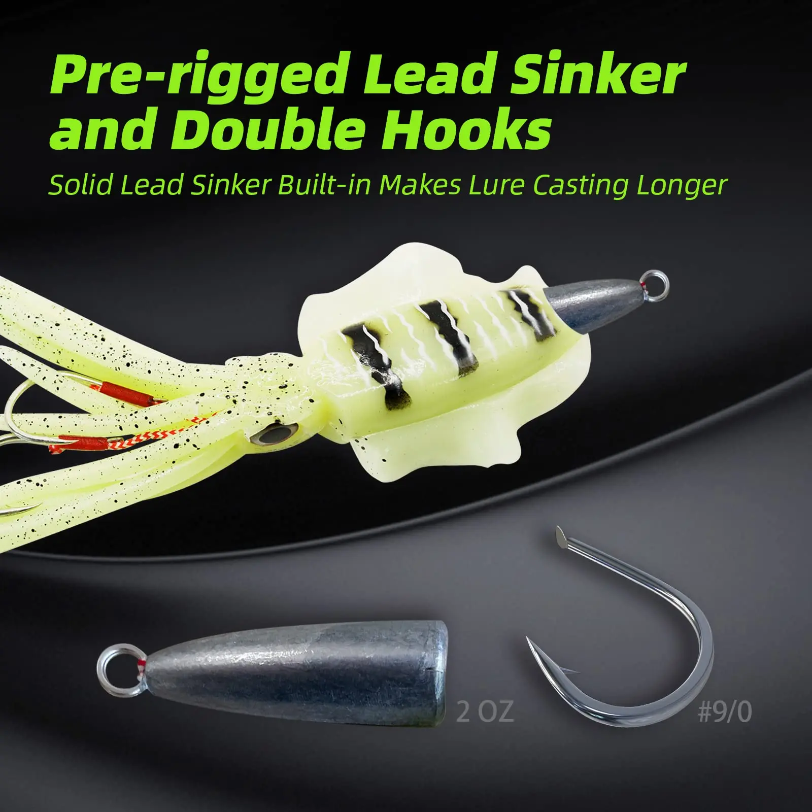 Pre-Rigged Luminous Squid Jig for Night Fishing Saltwater - Dr