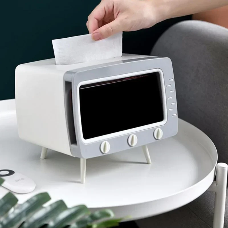 

Useful Tissue Container Smooth Napkin Holder Reusable with Phone Holder 2 In 1 TV Tissue Mobile Phone Shelf Box