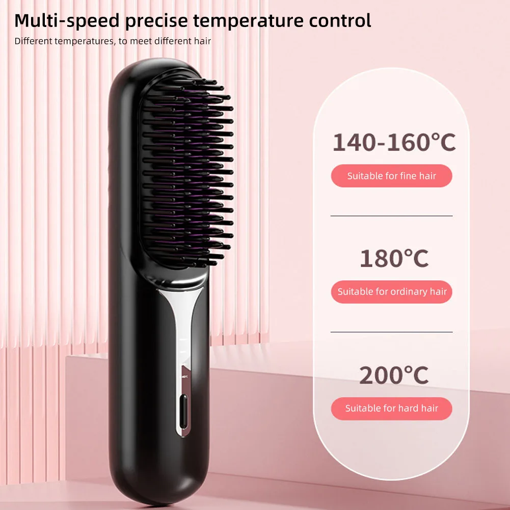 Adjustable Temperature Hair Brush Cordless Hair Straightener Brush with Fast Heating Negative Ions for Fluffy Curly for Electric 5