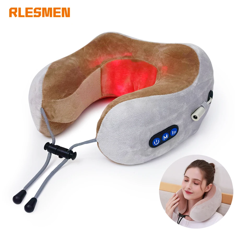 RLESMEN U Shaped Electric Massage Pillow Memory Foam Soft Neck Massager