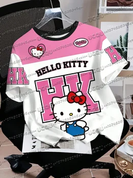 Hello Kitty GIRLS Women's Short Sleeve 3D Print T-shirt Round Neck Summer Hip-hop Baseball Jersey Men's Children T-Shirt 1