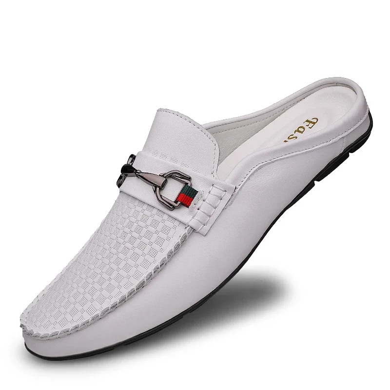 

Summer breathable shoes Men's fashion leather half-shoes Slip-on moccasins Casual Italian style half-loafers 37-46