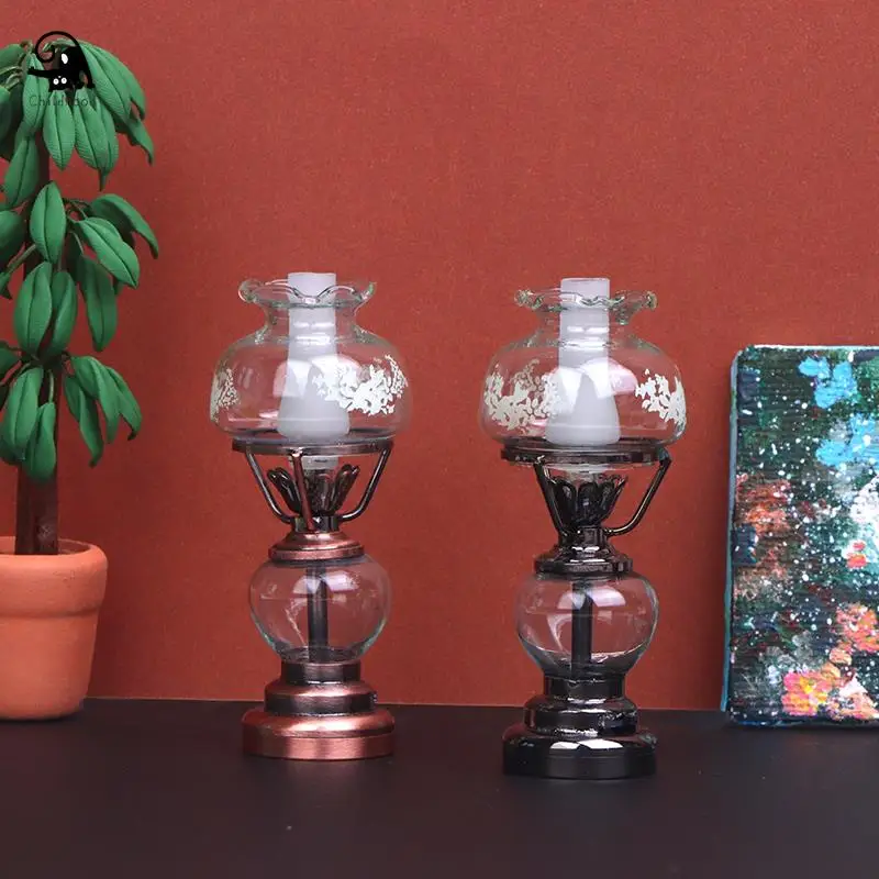 1:12 Dollhouse Miniature Retro LED Lamp Candlestick Light Desk Lamp Home Lighting Model Furniture Decor Toy Doll House