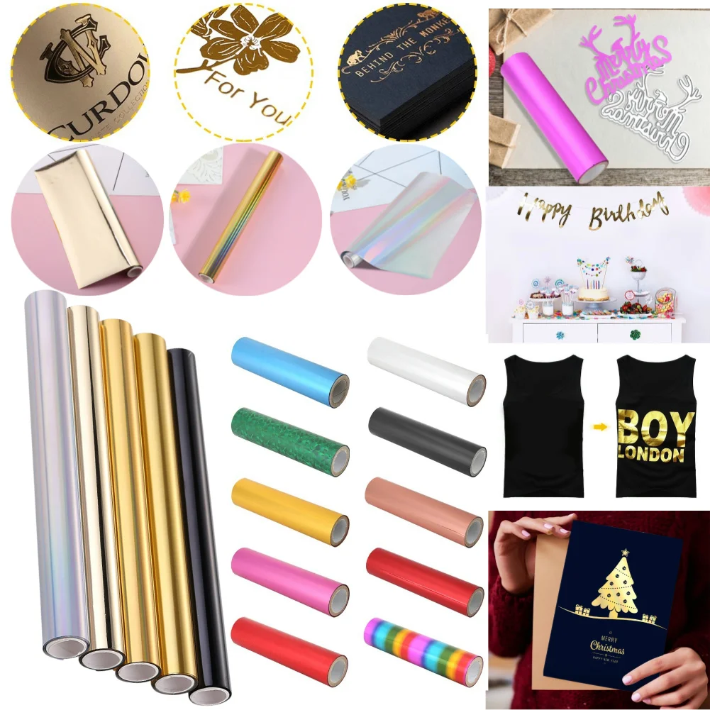 Foil Paper Hot Stamping Foil Rolls Hot Stamping Holographic Heat Transfer T-shirt Iron On Printing DIY Crafts Feating craft foil hot stamping applicator kit