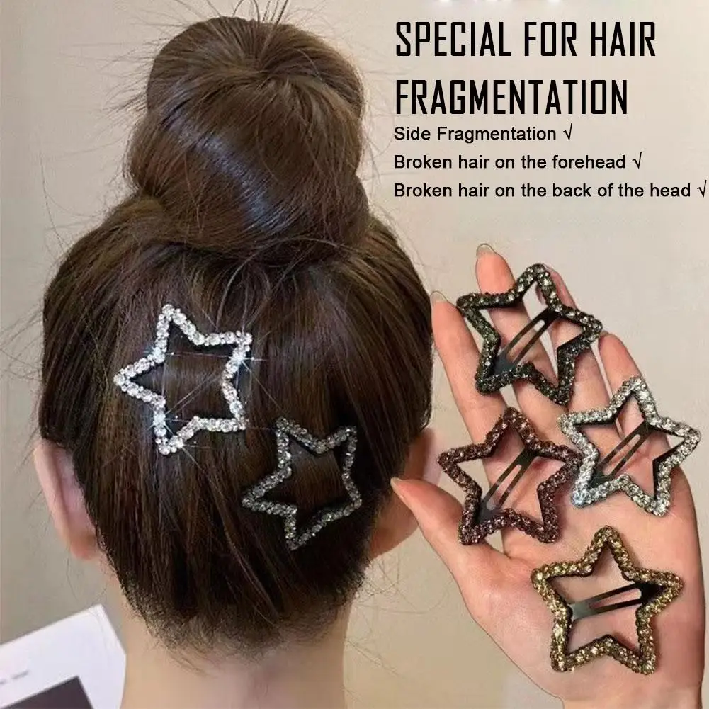 New Fashion Sparkling Five-pointed Star Hairpin Headdress Hair Accessories Female Clip Hair Shiny Zircon Trendy Korean Pent D6U2