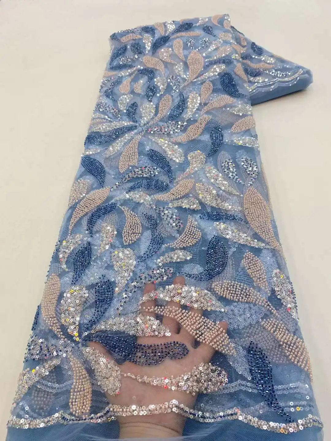 

Latest tube beaded Lace Fabric 2023 High Quality colorful African Sequins lace Fabrics Luxury Sewing Fabric for women dress