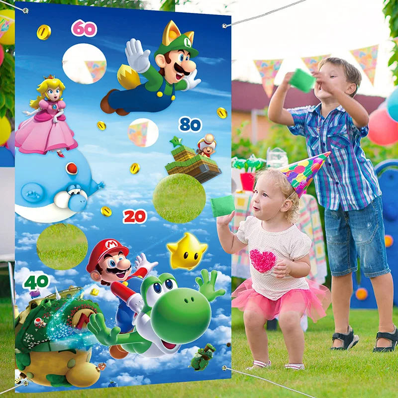 

Mario Bros Bean Bag Toss Game Banner With Bean Bags Game Birthday Party Games Decor Boys Backdrop Background Outdoor Yard Game
