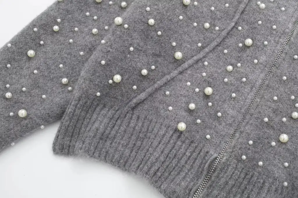Women's Cardigan Sweaters Pearl Knitted Jackets Knitwear Long Sleeve Jumpers Knit Jackets inszar 2023 Gray Woman Sweaters Jacket