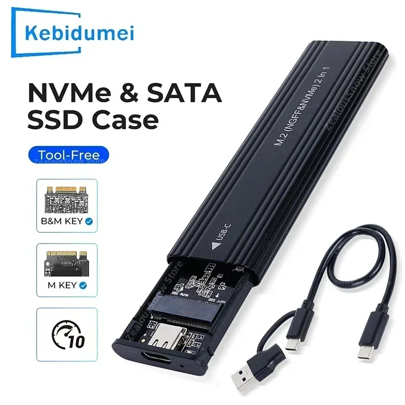 SSD enclosure NVME M.2 Solid State Drive External Enclosure 2230/2242/2260/2280 M.2 to USB C 10Gbps Aluminum Case Type A + C For M/M + B Key