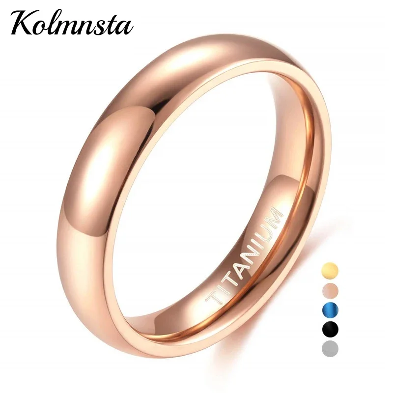 Kolmnsta Rosévergoldeter Ring für Damen, 4 mm Ehering für Damen, Titan, Unisex, klassische Ringe, 5 Farben