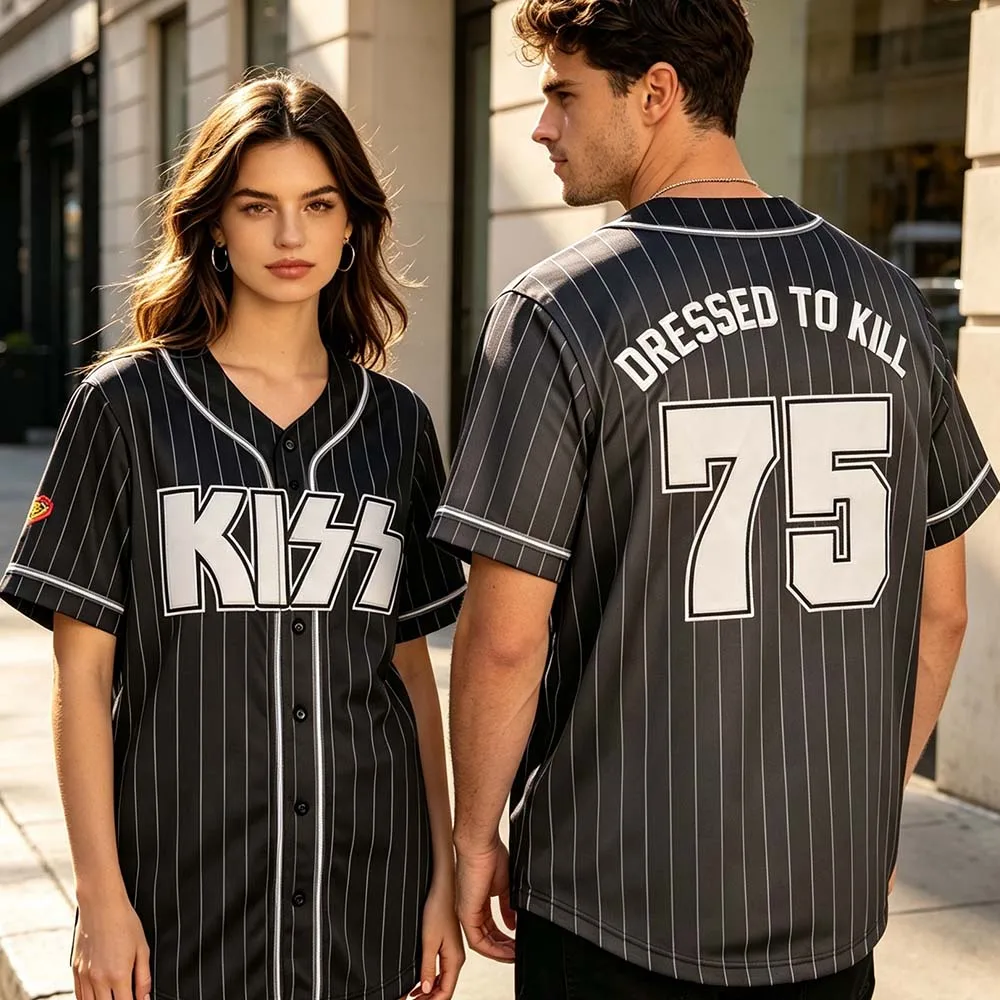 DRESSED TO KILL HOME Baseball JERSEY Band Kiss Heavy Mental Fashion Shirts Kurzarm-Sommeroberteile mit Knöpfen und Aufdruck