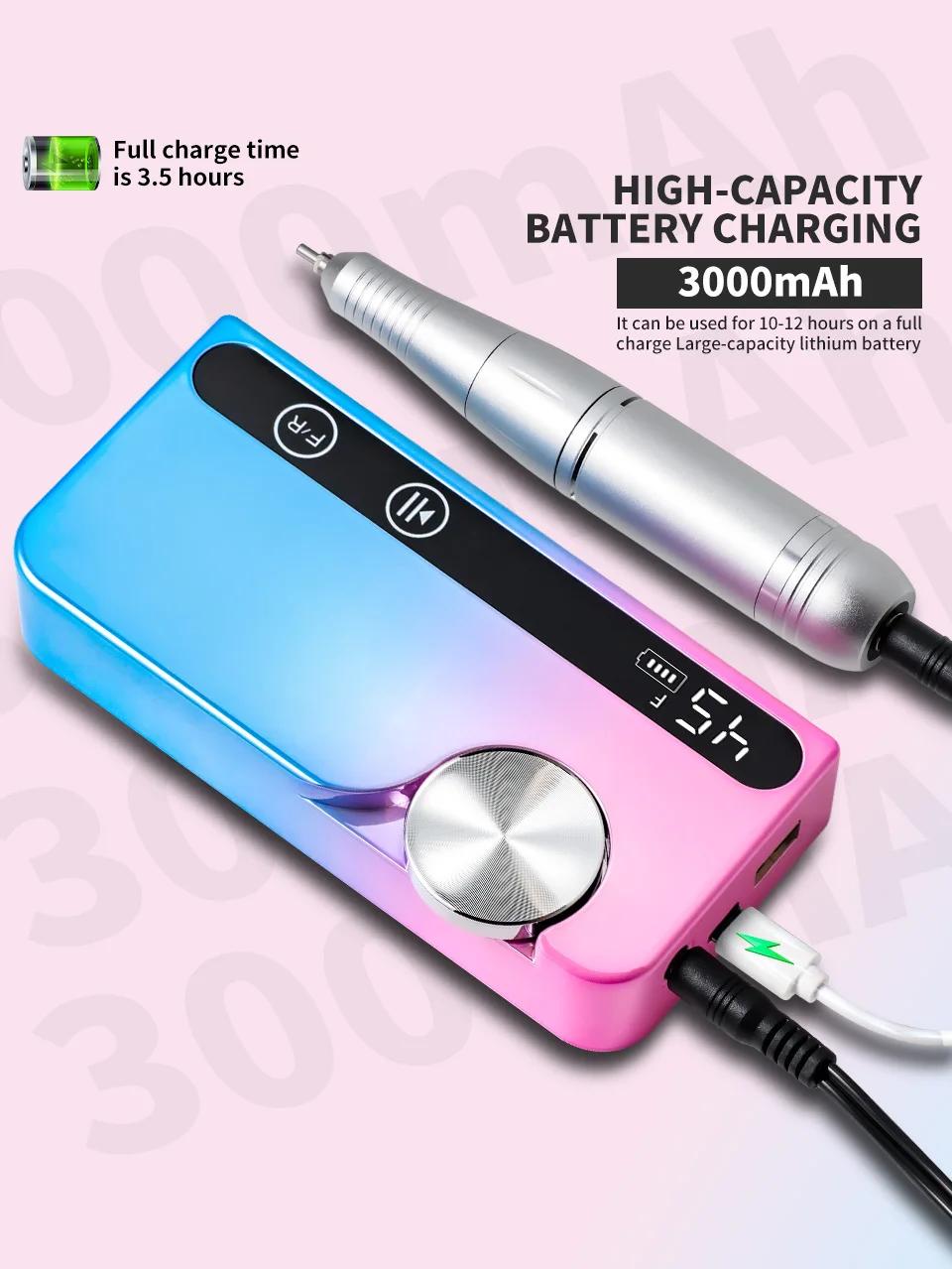 Description Picture 4 of item45000RPM Electric Nail Drill Machine Professional Nail Drills for Gel Nails Polish Rechargeable Portable Nail File Manicure Tool
