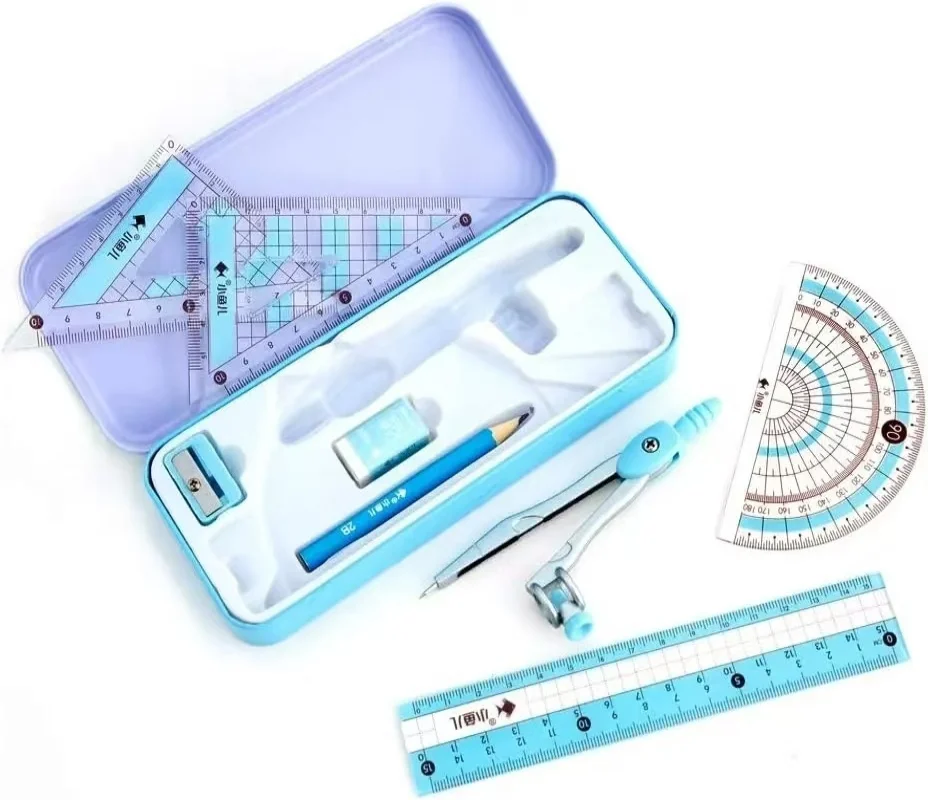 8Pcs/Set Ruler Compass Pencil Set Geometry Maths Student Drawing Stationery Mathematical for Boy Girl Gift School Supplies