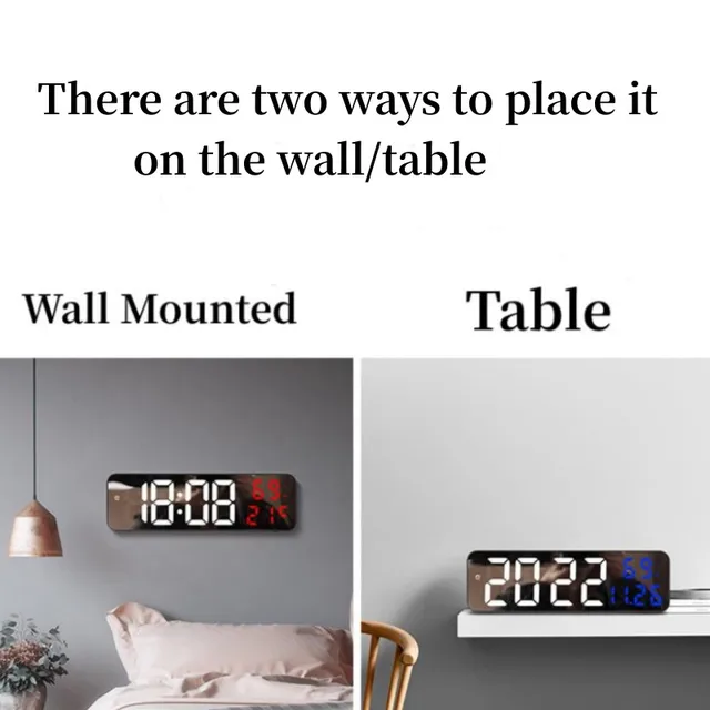 9 Inch Large Digital Wall Clock Temperature Humidity Night Mode Snooze 12/24H USB Plug-in Version Electronic LED Alarm Clock 2