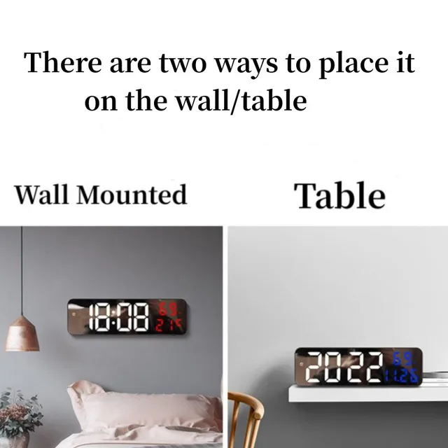 9 Inch Large Digital Wall Clock Temperature and Humidity Display Night Mode Table Alarm Clock 12/24H Electronic LED Clock 2