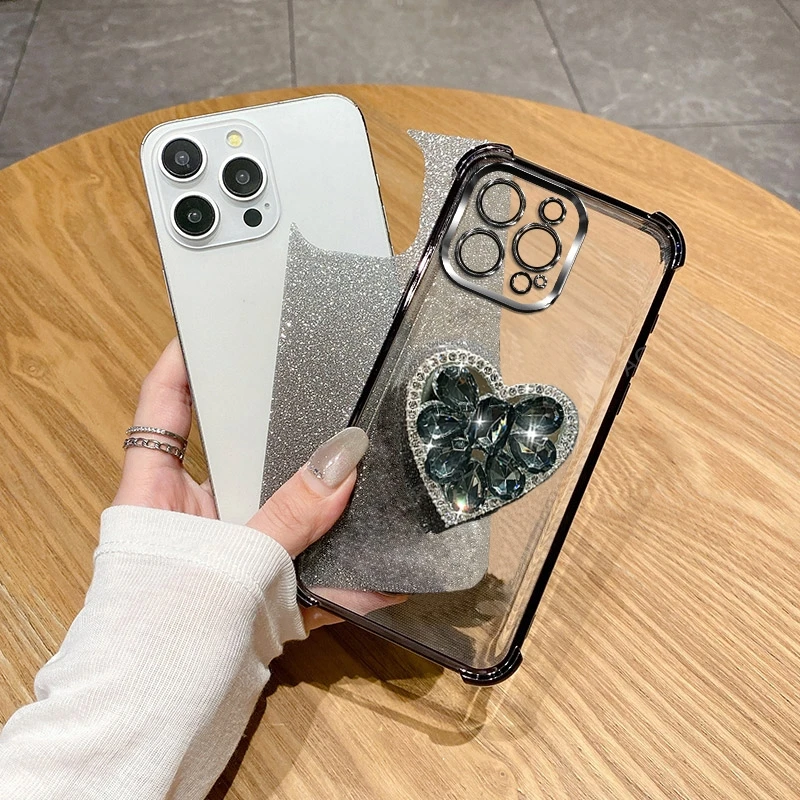 Glitter Diamond Heart Stand Anti-Shock Plating Phone Case