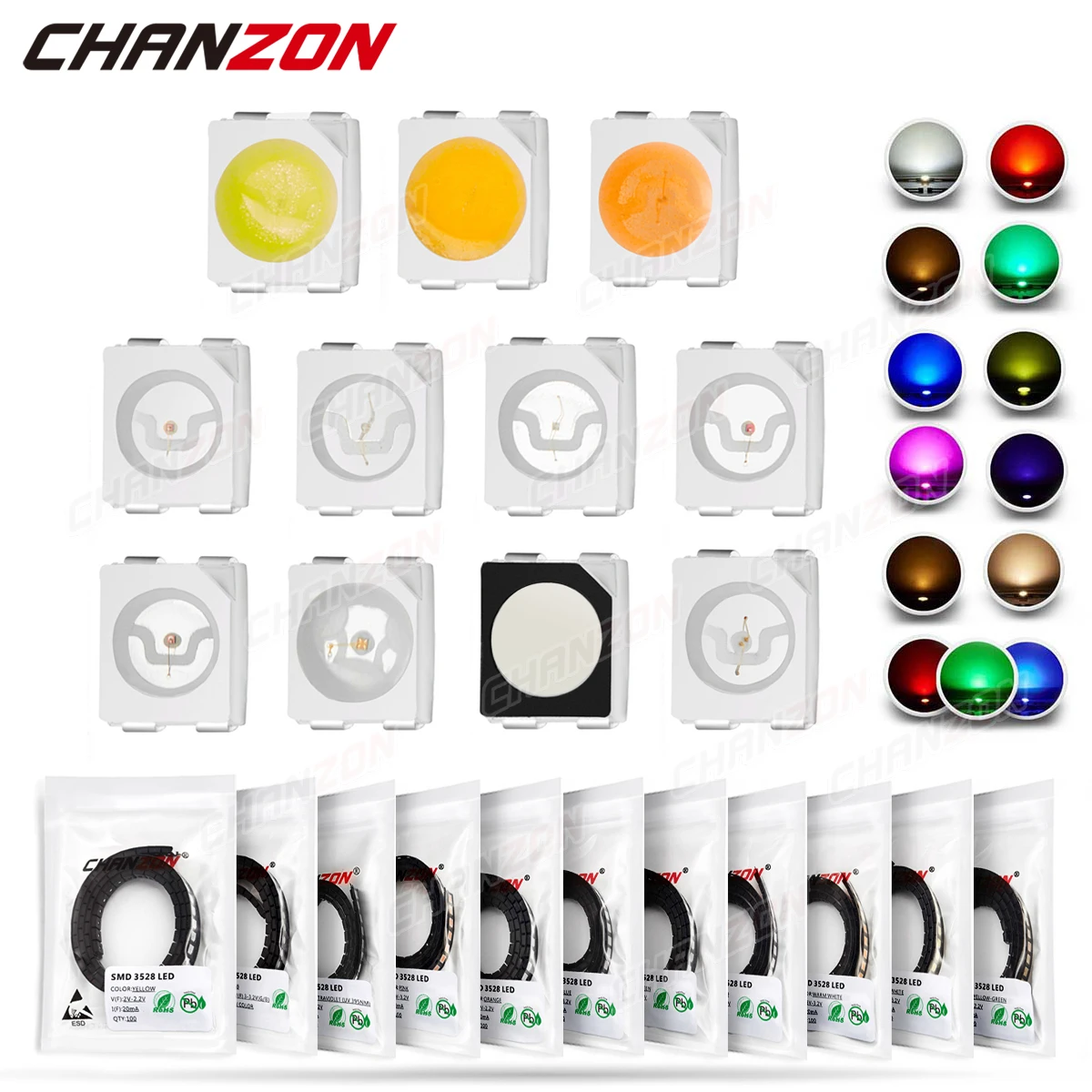100Pcs led diode 3528 SMD LED Diode Chip Warm White Red Green Blue Yellow Orange UV Purple Pink RGB PLCC2 PLCC-4 Lamp Light Beads Emitting