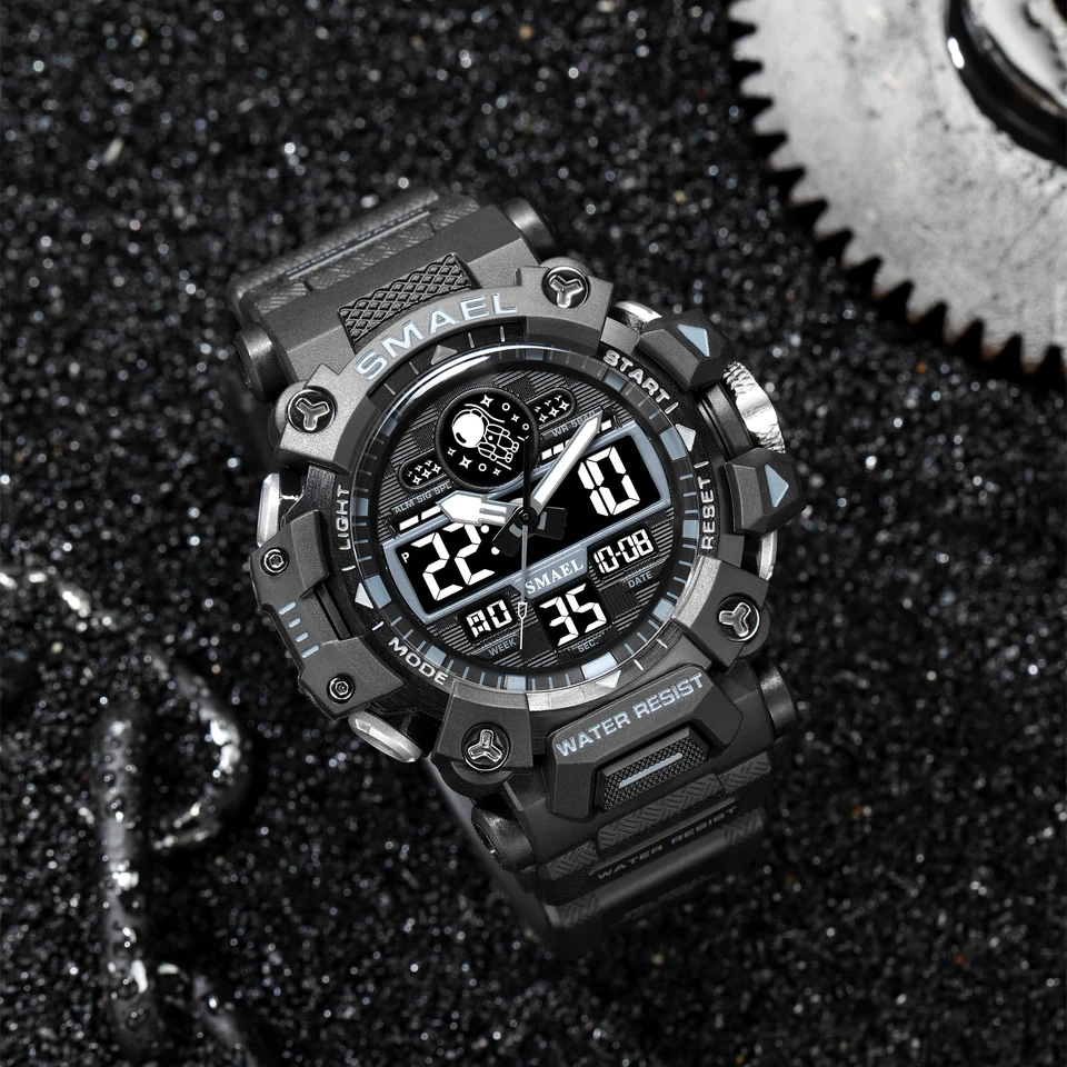 SMAEL Orologio sportivo digitale da uomo grande quadrante impermeabile militare con luce LED sveglia cronometro orologio da polso uomo 8050 bianco Large Face digitale, 8050 Bianco, Large Face