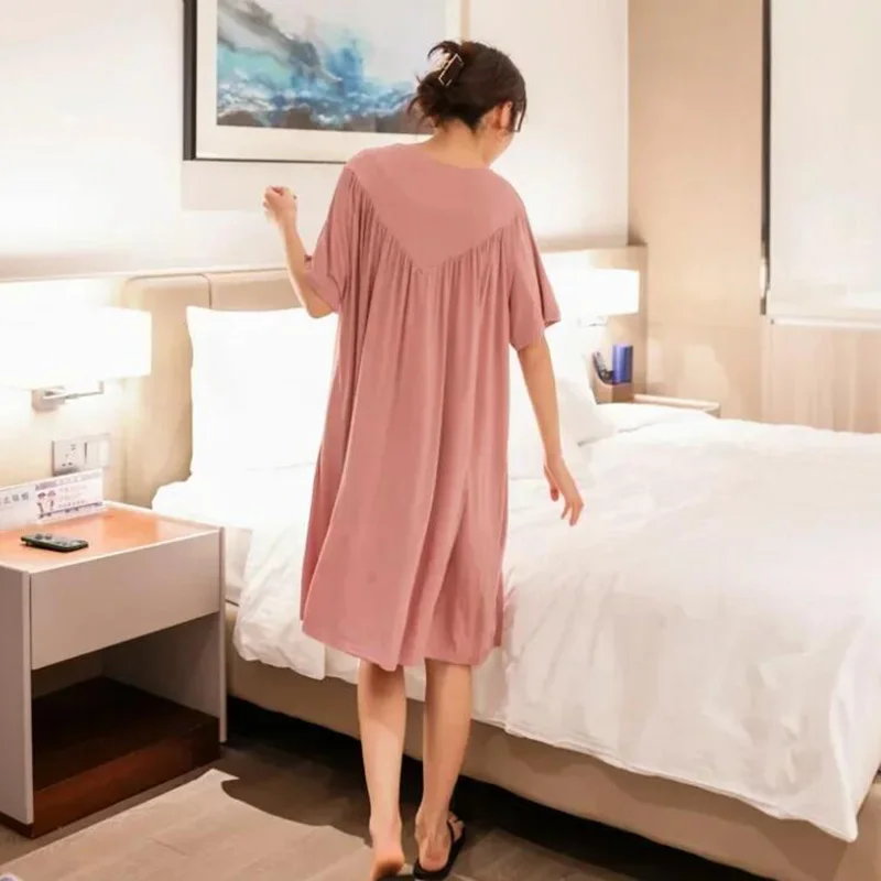 Summer Nightgowns Large Size Loose Long Casual Homewear Sleepwear Dresses Female Short Sleeve Modal Comfy Ladies Nightdress