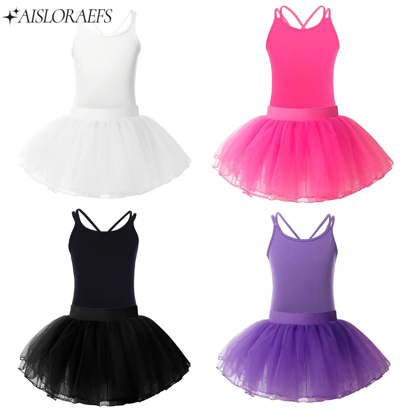 

Kids Girls Sleeveless Ballet Dancer Leotard with Tutu Skirt Princess Gymnastics Dancing Wear Performance Dance Costumes Clothes