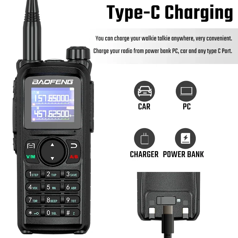 Baofeng UV 28 Pro Max Walkie Talkie High Capacity USB Type-C Charging High Power NOAA 999 Channel Two Way Radio Long Range DTMF 5